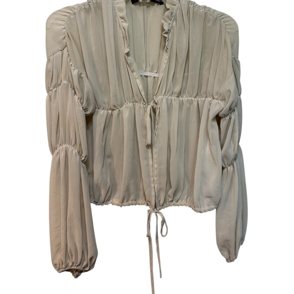 Lioness Women’s Sheer Cream Victorian Bubble Tie Front Blouse Top size Small - Picture 4 of 16